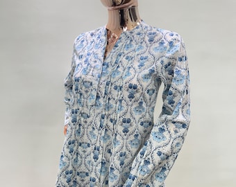 Túnica floral de algodón hecha a mano: Kurti étnico bohemio