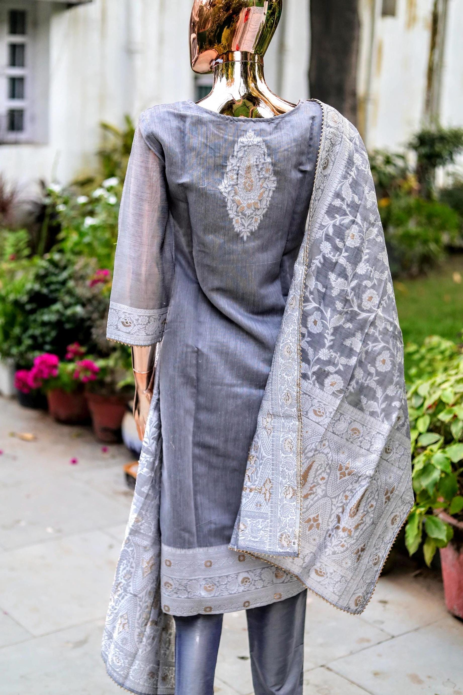 Silk Kurta Set for Women With Dupatta & Pant | Embroidered Indian ...