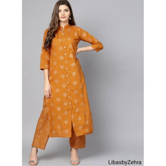Designer New Cotton A Line Orange Kurti at Rs 350/piece in Surat | ID:  22956958730