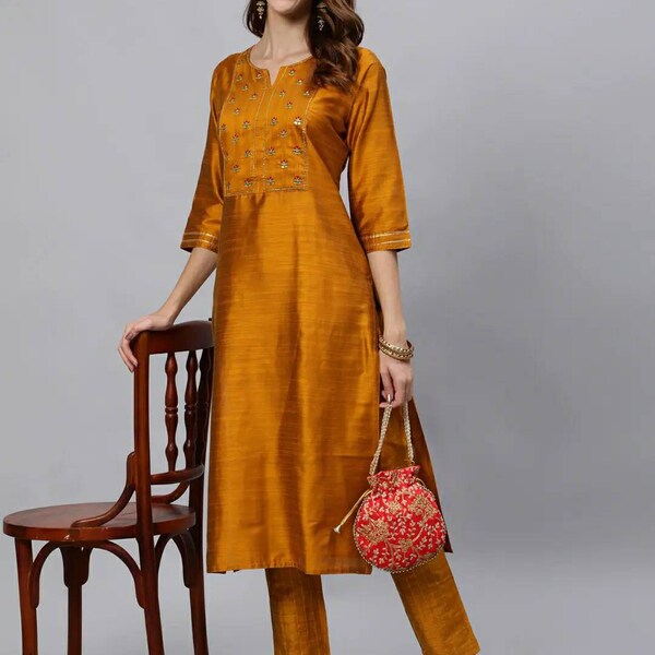 Mustard Yellow Dress Material Set With Dupatta main image 0