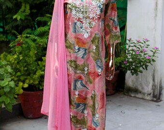 Pink Embroidered Silk Blend Kurta Set: Indian Wedding Salwar Kameez