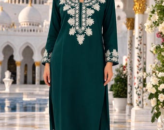 Green Pashmina Kurta: Embroidered Indian Party Tunic