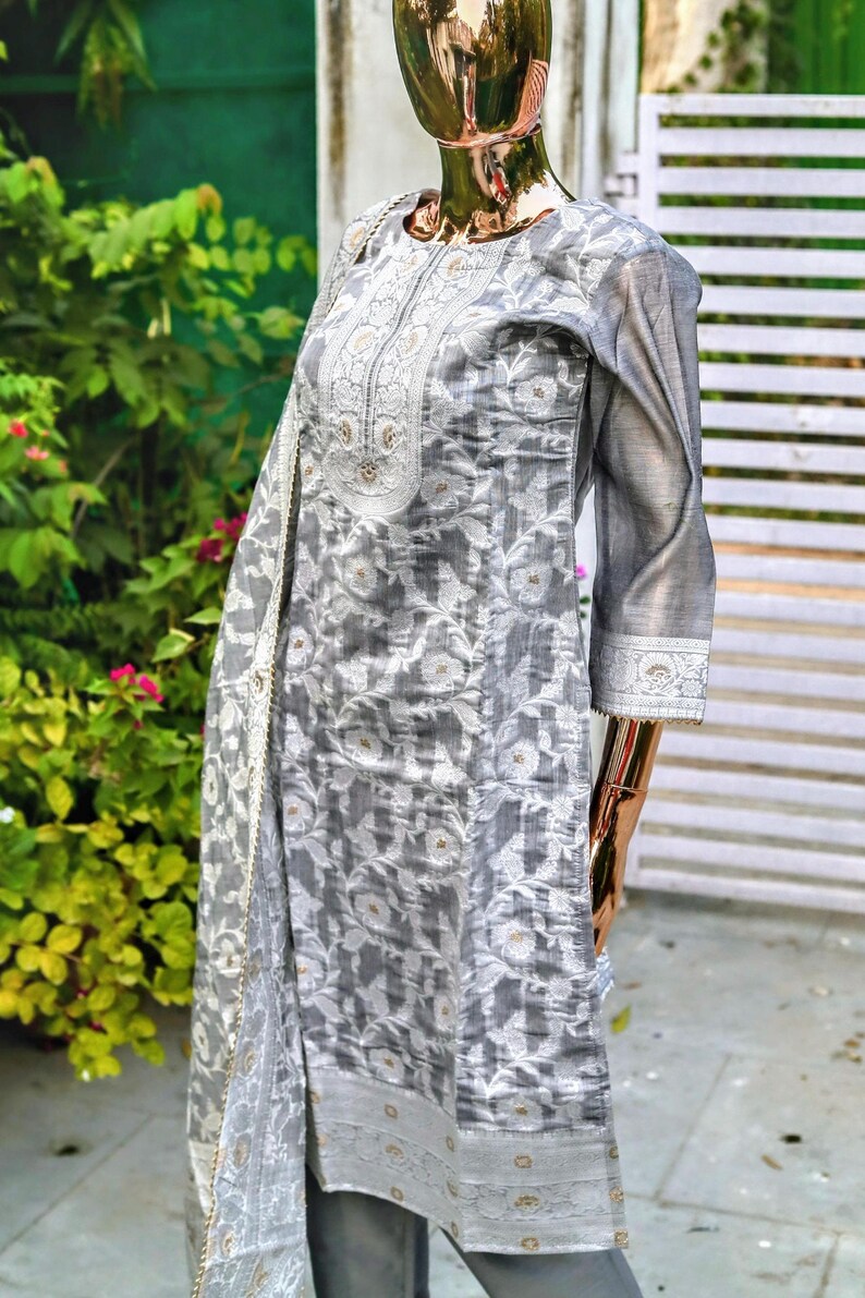Silk Kurta Set for Women With Dupatta & Pant | Embroidered Indian ...