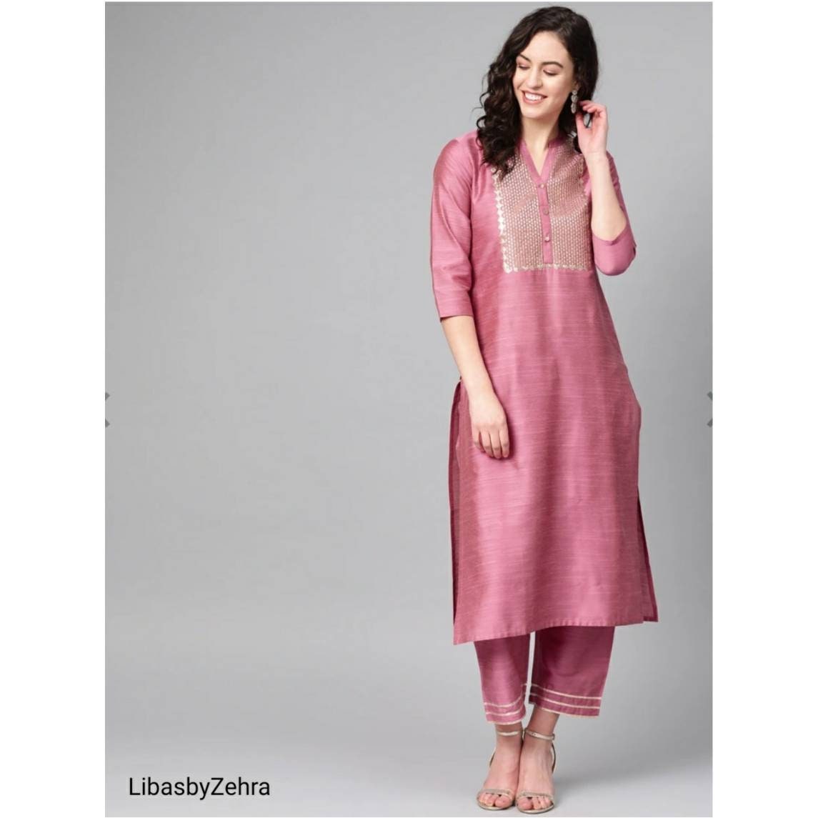 Kurta Trouser Set Pink and Yoke Design 