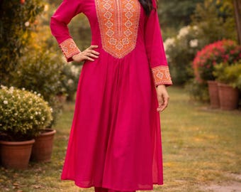 Pink Embroidered Silk Kurta Set: Indian Pakistani Wedding Salwar Suit