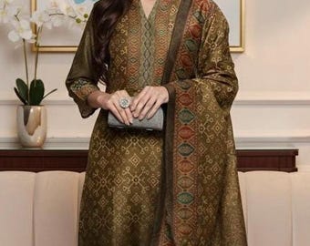 Olive Green Silk Kurta Set  Embroidered Indian Wedding Outfit - Indian Wedding guest outfit- Festive kurta set  - Party wear salwar kameez