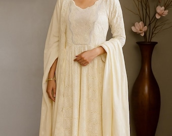 Conjunto de kurta palazzo con bordado floral: salwar kameez de algodón indio
