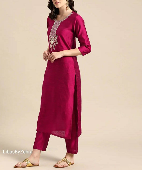 Buy Ishin Womens Red Yoke Design ALine Kurta Trouser Set Online  ISHIN  FASHIONS