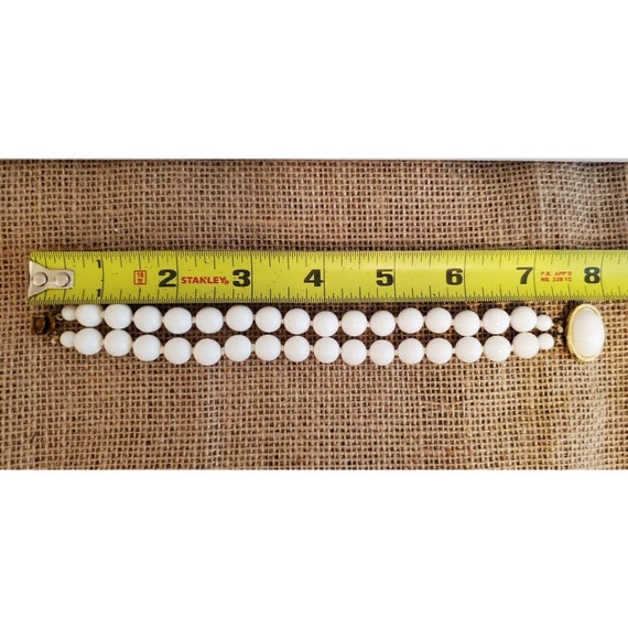 Double Strand White Plastic Bead Vintage Bracelet… - image 4