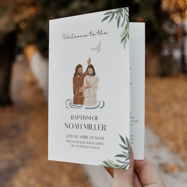 LDS Baptism Program Canva Template, Baptism Program, Great to be 8, Kids LDS Baptism Program, Neutral Baptism, Canva Template BPR01