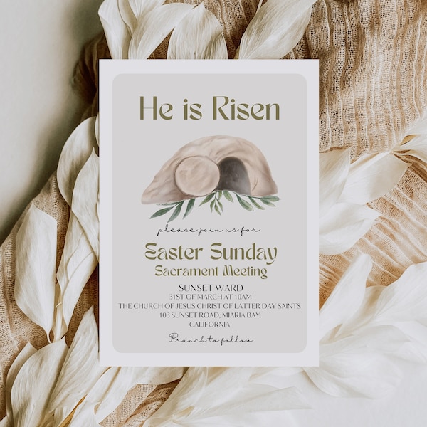 LDS Easter Invitation, Canva Template, LDS Easter  Invitation, He is Risen Invitation, Church Easter Flyer, Church Easter Invitation, Canva
