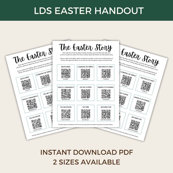 LDS Easter Handout, LDS Easter Videos Countdown QR Code Handout, Youth hand out, Young Women, Primary Handout, Instant Download Pdf