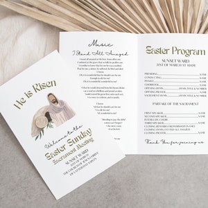 LDS Easter Sacrament Meeting Program, LDS Easter Easter Program, Church Easter Program, Neutral, He is Risen, LDS Church, Canva Template