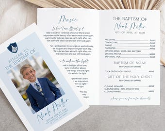 LDS Baptism Program Boy, Baptism Program LDS Boy, Great to be 8, Blue LDS Baptism Program, Boy Baptism, baptism program, Canva Template