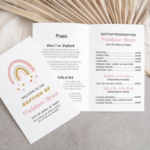 Rainbow LDS Baptism Program Canva Template, Baptism Program, Great to be 8, Kids LDS Baptism Program, Neutral Baptism, Rainbow, Girl BPR02