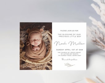 Baby Blessing Invitation, Canva Template, LDS Baby Blessing Invitation for Boy, Neutral Baby Blessing Invite, Photo, Canva Template, NFB02