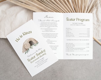 LDS Easter Sacrament Meeting Program, LDS Easter Easter Program, Church Easter Program, Neutral, He is Risen, LDS Church, Canva Template