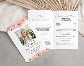 LDS Taufprogramm Vorlage, Taufprogramm LDS, Great to be 8, LDS Taufprogramm Mädchen, Rosa Blumen Taufprogramm, Canva Template