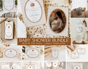Bun In The Oven Baby Shower Bundle, Cinnamon Roll, Decorations, Canva Template, Digital Download