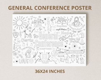 General Conference Coloring Poster 36x24" Instant Download, Oversized Coloring Poster, Jumbo Coloring Poster,  Conference Activity, April