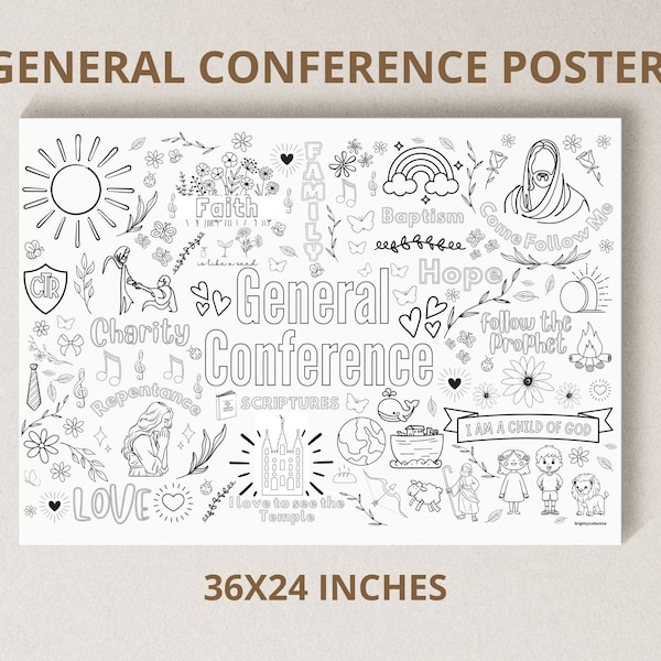 General Conference Coloring Poster 36x24" Instant Download, Oversized Coloring Poster, Jumbo Coloring Poster,  Conference Activity, April