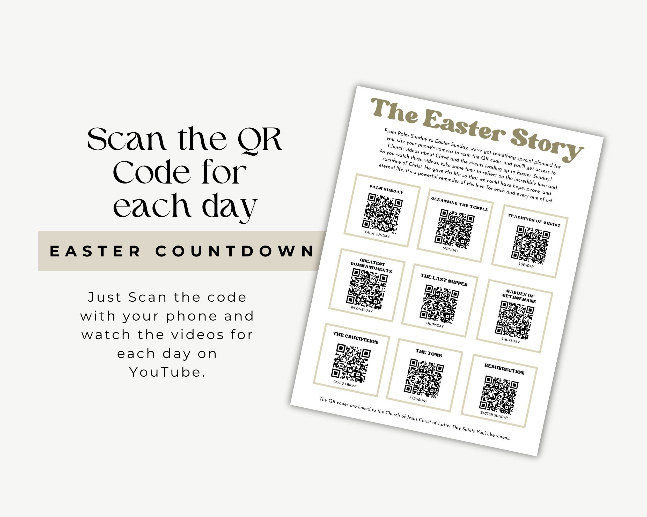 LDS Youth Easter Handout, LDS Easter Videos Countdown QR Code Handout