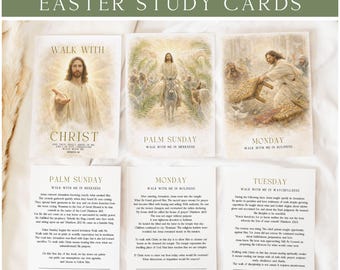 Cartões de estudo da Semana Santa da Igreja de Jesus Cristo dos Santos dos Últimos Dias, contagem regressiva, 12,7 x 17,8 cm, frente e verso, código QR para vídeo, download digital.