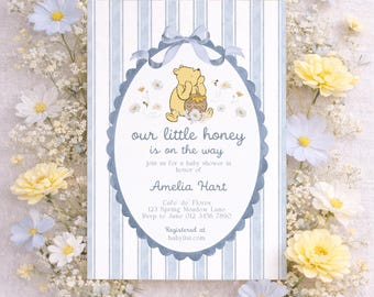 Little Hunny Baby Shower Invitation, Boy Winnie the Pooh, 5x7" Canva Template