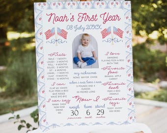 All American Boy Milestone Board Poster, All American Boy Birthday Decor, Canva Template, American Boy Birthday Decorations, Milestone
