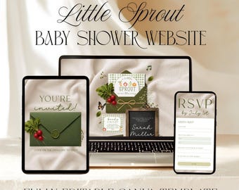 A Little Sprout Baby Shower Invitation Website, Locally Grown, Canva Template, Baby Shower Website, Farm Baby Shower, Spring Baby