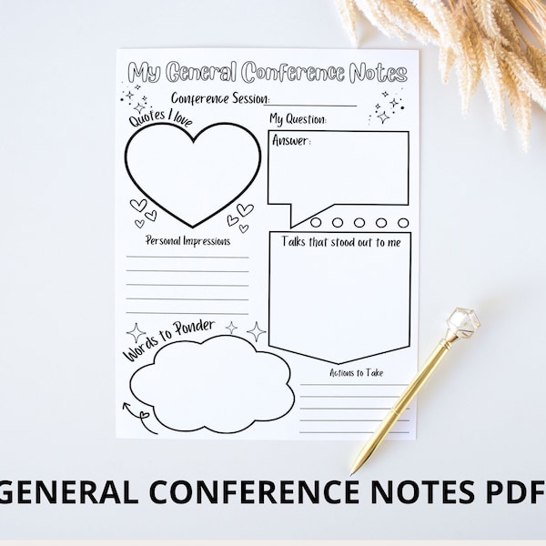 General Conference Notes Printable, Coloring General Conference Note, Journal Page, Youth General Conference Notes, Young Women, Instant