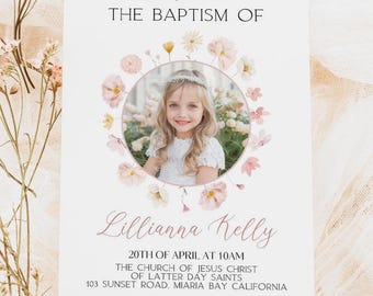 LDS Baptism Invitation Girl, Baptism Invite LDS, Great to be 8, LDS Baptism Invite Girl, Pink Floral Baptism Program, Wildflower, Canva