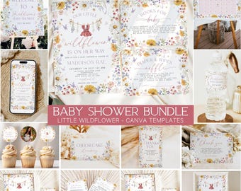 Little Wildflower Baby Shower Bundle, Canva, Baby in Bloom Baby Shower, Wildflower Baby Shower Decor, Garden Baby, Canva Templates