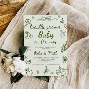 Locally Grown Baby Shower Invitation, Canva Template, Farmers Market Baby Shower Invitation, Farm Baby Shower Invitation, Spring Baby