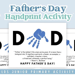 Actividad primaria del Día del Padre SUD, Artesanía de impresión a mano del Día del Padre Junior, Actividad del Día del Padre, Cita del Día del Padre, Tarjeta del Día del Padre para niños