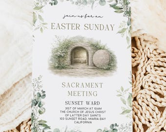 LDS Easter Invitation, Greenery, 5x7" Canva Template (digital download)