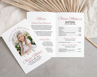 LDS Baptism Program Girl, Baptism Program LDS, Great to be 8, LDS Baptism Program Girl, Pink Floral Baptism Program, Canva Template