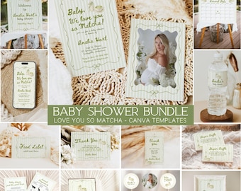 We Love You So Matcha Baby Shower Bundle, Decorations, Canva Template, Digital Download