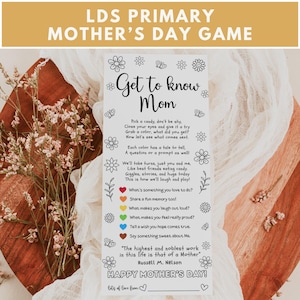 Tarjeta del Día de la Madre de la Primaria SUD, Etiqueta de regalo del Día de la Madre SUD, Actividad del Día de la Madre de la Primaria SUD, Juego del Día de la Madre, Tarjeta de juego de dulces, Regalo para mamá