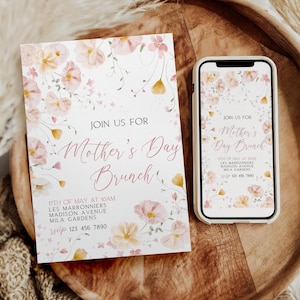 Mothers Day Brunch Invitation, Mothers Day Invitation, Floral Mothers Day, Canva Template, Mother&#39;s Day, Brunch for Mom, Brunch Evite