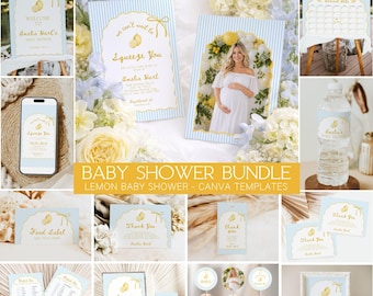 We Can't Wait to Squeeze You Lemon Baby Shower Bundle, Summer, Lemonade Baby Shower, Decorations, Canva Template, Digital Download
