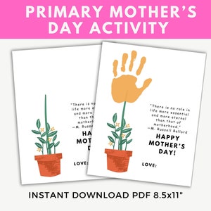 Actividad para el Día de la Madre de la Primaria SUD, Manualidad con huella de mano para el Día de la Madre de la Primaria, Actividad para el Día de la Madre, Frase para el Día de la Madre, Tarjeta para el Día de la Madre para niños