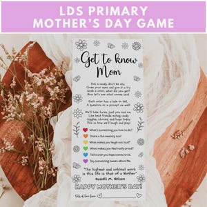 Tarjeta del Día de la Madre de la Primaria SUD, Etiqueta de regalo del Día de la Madre SUD, Actividad del Día de la Madre de la Primaria SUD, Juego del Día de la Madre, Tarjeta de juego de dulces, Regalo para mamá