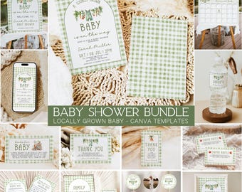 Locally Grown Baby Shower Bundle, Canva Templates, Decorations, Garden Baby, Little Sprout Bundle
