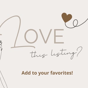 Puede incluir: Un gr&aacute;fico marr&oacute;n claro con la palabra "LOVE" en letras grandes y el texto "this listing? Add to your favorites!" en letras m&aacute;s peque&ntilde;as. Un coraz&oacute;n marr&oacute;n con una l&iacute;nea gris que se extiende desde &eacute;l forma una flecha que apunta hacia arriba.