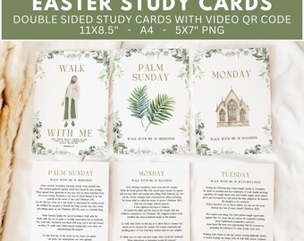 LDS Easter Holy Week Study Cards, Countdown, 5x7", Double Sided, Video QR Code, Digital Download, Greenery, Decor