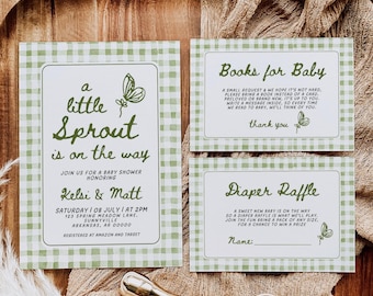 Little Sprout Baby Shower Invitation Suite, Locally Grown, Canva Template, Farmers Market Baby Invitation, Farm Baby Shower, Spring Baby