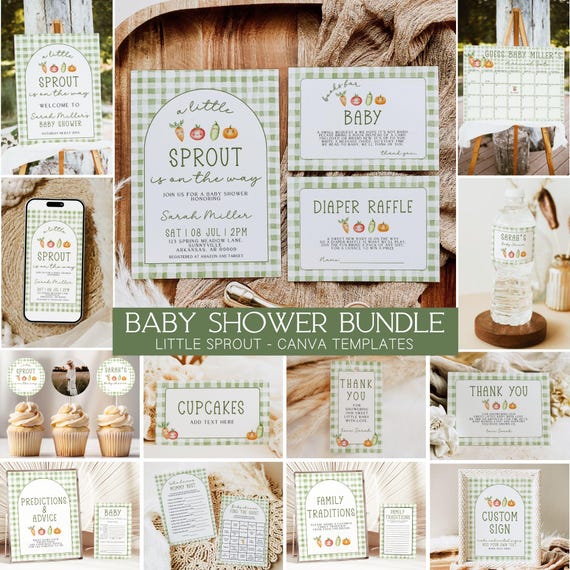 Little Sprout Baby Shower Bundle, Canva, Locally Grown Shower Invitation, Little Sprout Baby Shower Decor, Garden Baby, Little Sprout Bundle