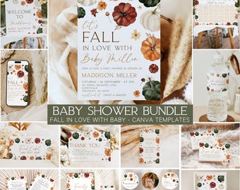 Fall in Love Baby Shower Bundle, Canva, Little Pumpkin Baby Shower Invitation, Fall Baby Shower, Autumn Baby, Fall in Love with Baby