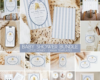 Little Honey Baby Shower Bundle, Blue Winnie the Pooh, Decorations, Canva Template